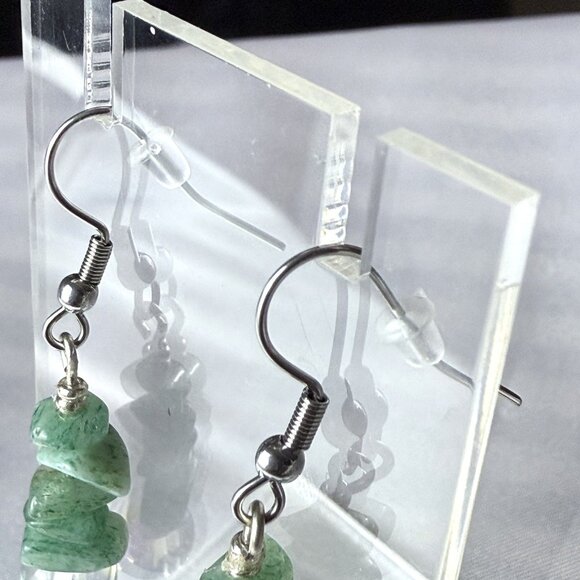 Aventurine Dangle Hook Earrings Natural Stones Boho - Picture 5 of 8